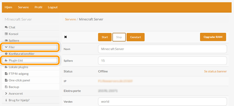 Installer plugins på din Minecraft Server hos FlowServers.dk