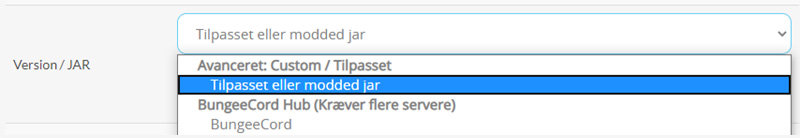 Vælg tilpasset jar fil hos flowservers