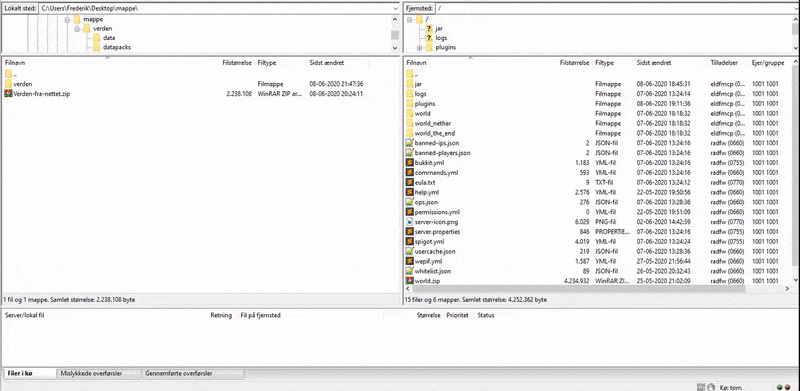 Upload en verden til din Minecraft Server hos FlowServers.dk