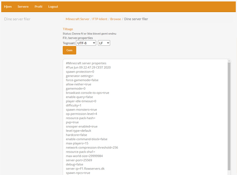 Ændre en indstilling på din server hos FlowServers