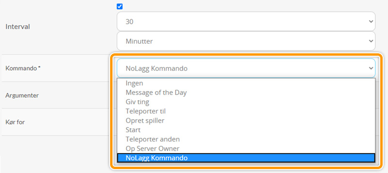 Vælg din tilpassede kommando