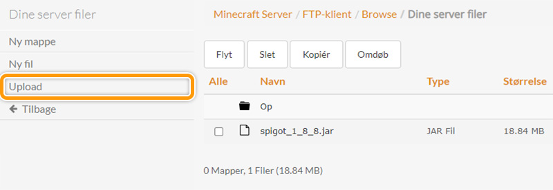 Upload jar fil til din server hos Flowservers