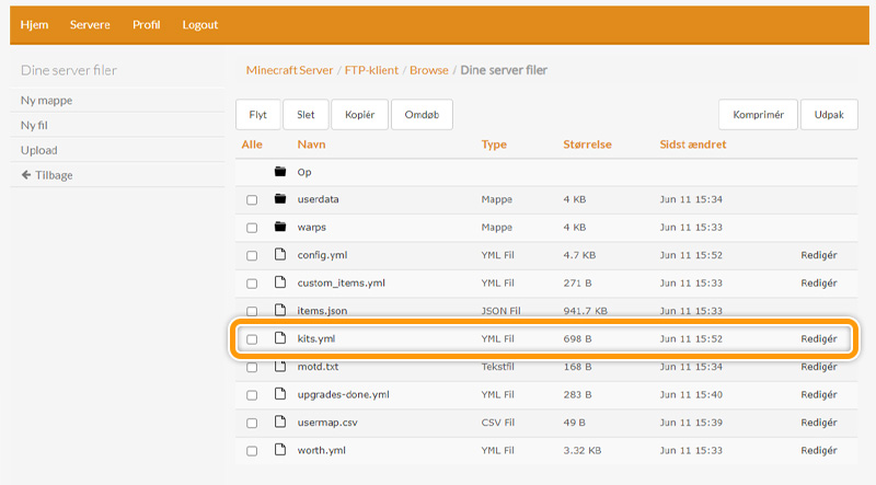 Find din servers kits.yml hos FlowServers
