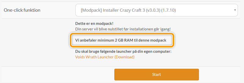 Tjek om din server har nok RAM til at køre modpacken hos FlowServers